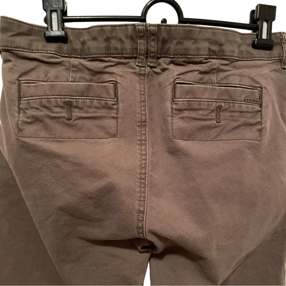 Prana Women’s Cropped Tan Pants Mid Rise Organic Cotton Blend size 6 Snap Fly - Picture 8 of 9